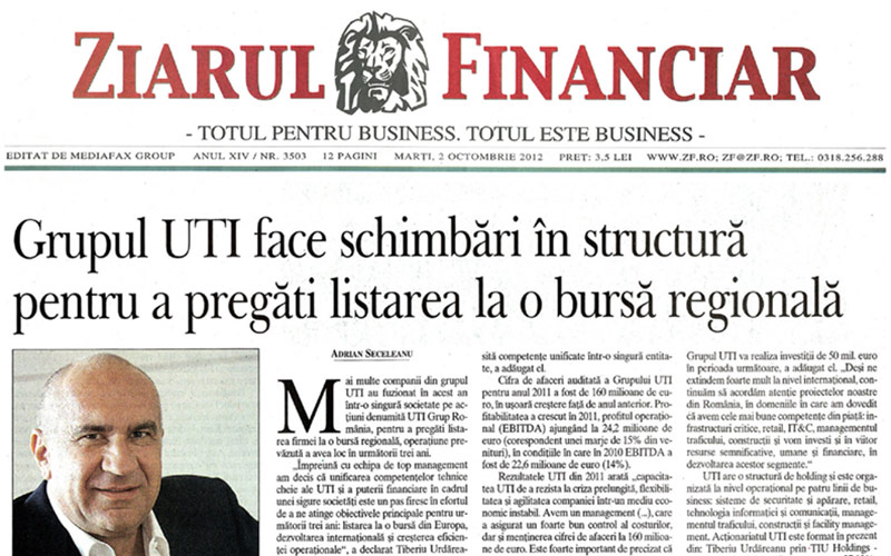 Ziarul Financiar: Grupul UTI face schimbãri în structurã pentru a pregãti listarea la o bursã regionalã